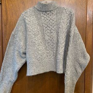 gray wool sweater cropped turtleneck with embroidery designs